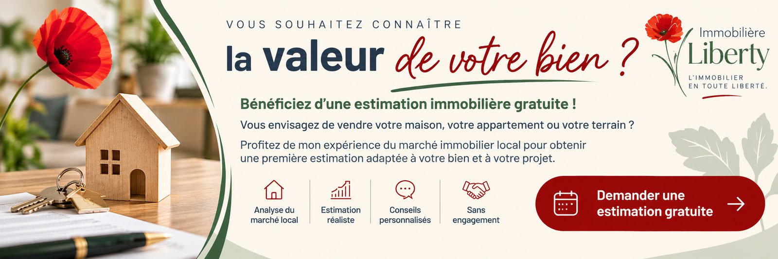 Estimation immobilière gratuite en provinces de Namur et de Luxembourg avec Immobilière Liberty. Découvrez la valeur de votre maison, appartement ou terrain.