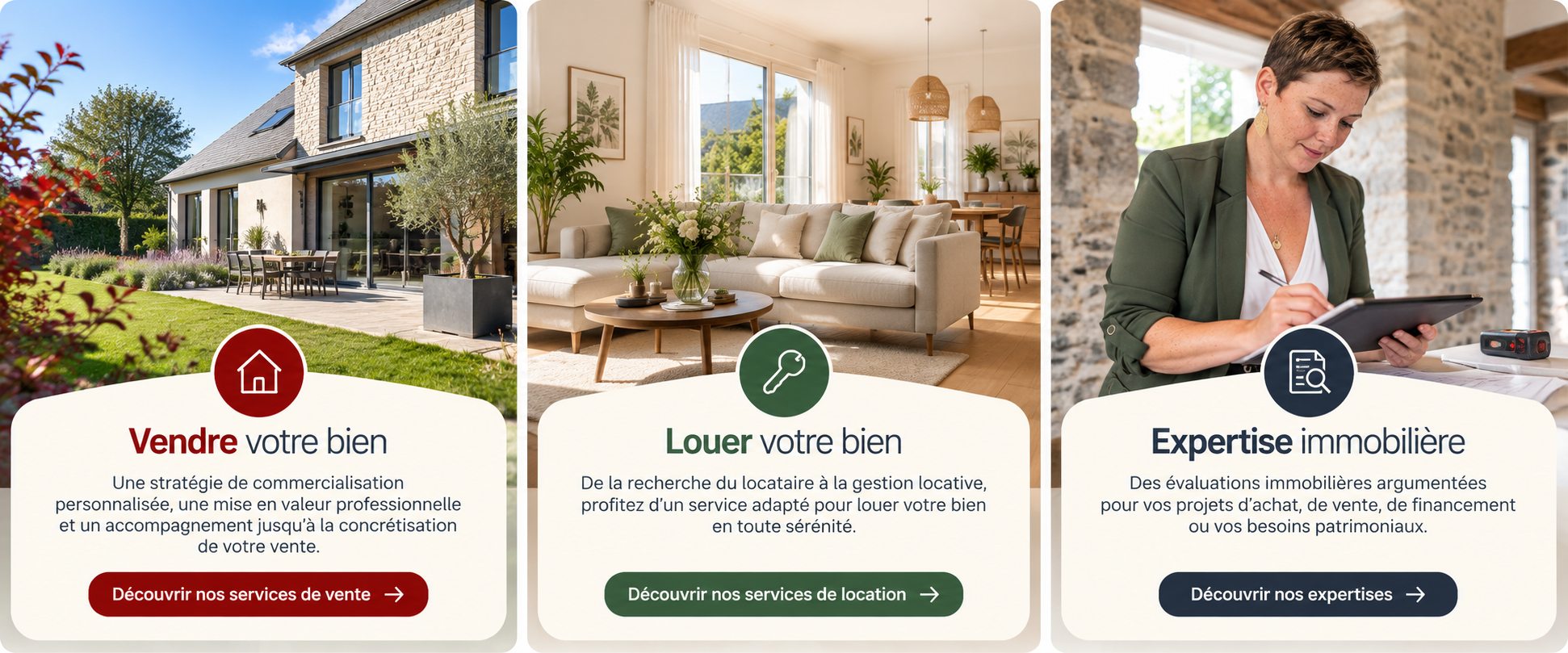 Présentation des services de l'Immobilière Liberty : vente immobilière, location et expertise immobilière avec Stéphanie Focant, en provinces de Namur et de Luxembourg.