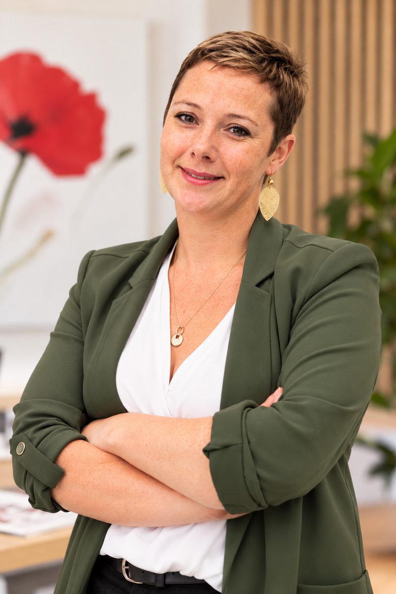 Portrait de Stéphanie Focant, fondatrice de l’Immobilière Liberty, agente et experte immobilière en provinces de Namur et de Luxembourg.