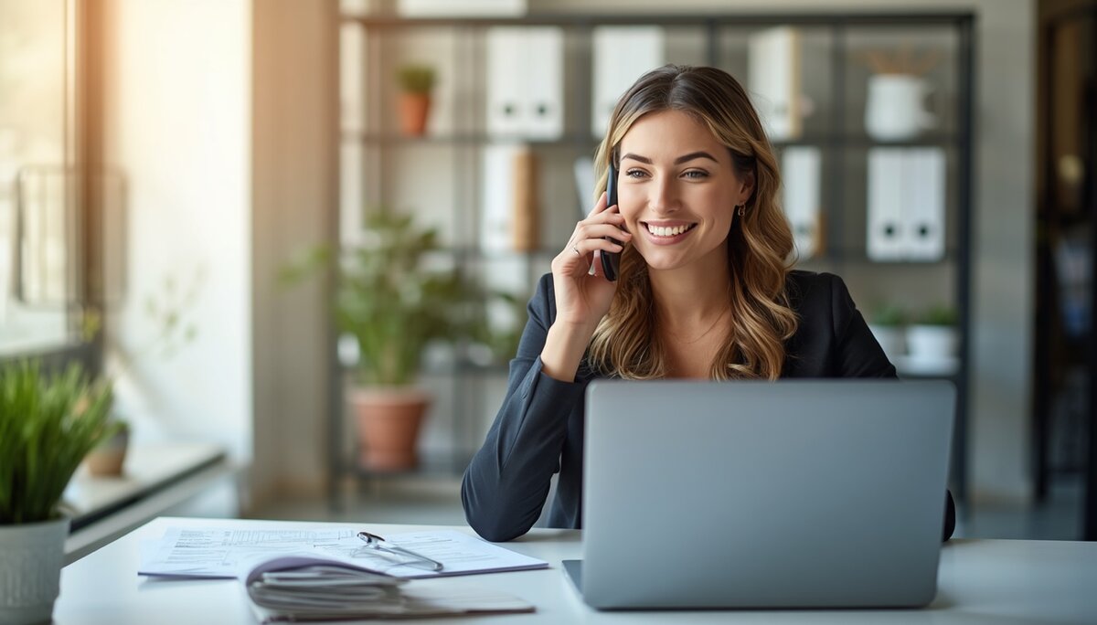 Gestionnaire locatif Optimmo au téléphone dans un bureau moderne