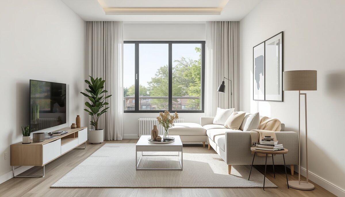 Salon d'appartement moderne prêt à la location - mise en location Wallonie picarde